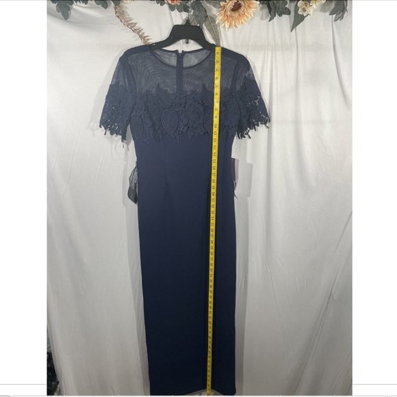 NWT JS‎ Collections [ 4 ] Crochet Embroidered Illusion Gown in Navy #Q261 - Picture 11 of 15
